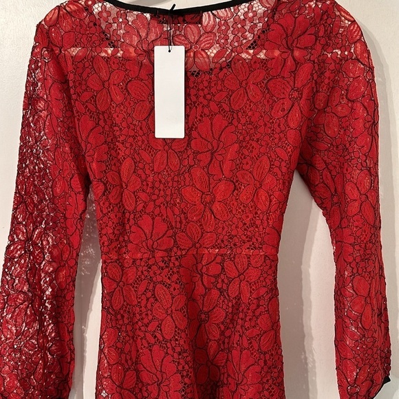 NWT Allegra K Red Lace Long Sleeve Floral Top! - Picture 3 of 5
